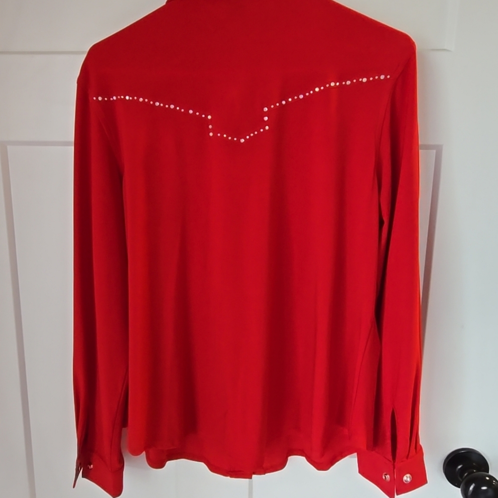 Western Ethics Red Western Jersey w/Rhinestone Cowgirl Shirt Sz XL - Picture 4 of 8